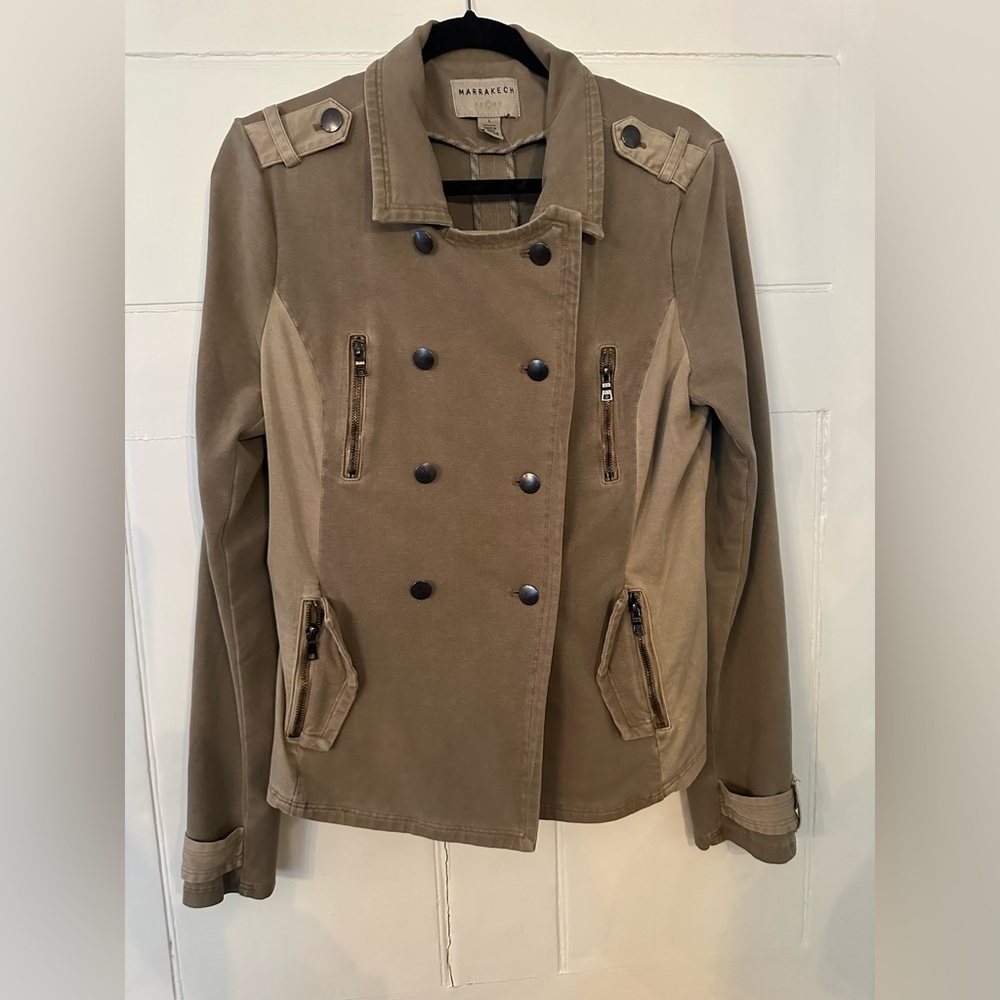 Marrakech by Anthropologie Tan Utility Jacket with Buttoned Design